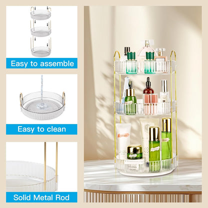 360 Rotating Makeup Organizer, 2 Tier Lazy Susan Bathroom Counter Organizer, Skincare Organizers, Spinning Perfume Organizer & Vanity Organizer Countertop (Classic Grey, 2 Tier)