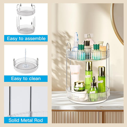 360 Rotating Makeup Organizer, 2 Tier Lazy Susan Bathroom Counter Organizer, Skincare Organizers, Spinning Perfume Organizer & Vanity Organizer Countertop (Classic Grey, 2 Tier)