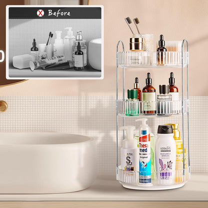 360 Rotating Makeup Organizer, 2 Tier Lazy Susan Bathroom Counter Organizer, Skincare Organizers, Spinning Perfume Organizer & Vanity Organizer Countertop (Classic Grey, 2 Tier)
