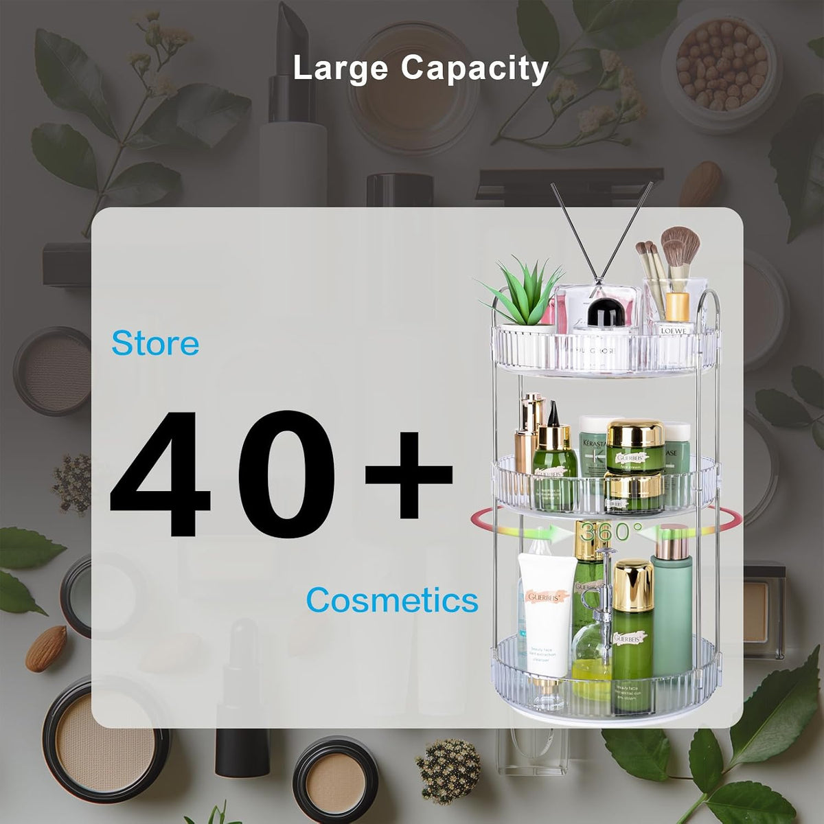 360 Rotating Makeup Organizer, 2 Tier Lazy Susan Bathroom Counter Organizer, Skincare Organizers, Spinning Perfume Organizer & Vanity Organizer Countertop (Classic Grey, 2 Tier)