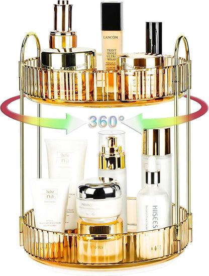 360 Rotating Makeup Organizer, 2 Tier Lazy Susan Bathroom Counter Organizer, Skincare Organizers, Spinning Perfume Organizer & Vanity Organizer Countertop (Classic Grey, 2 Tier)