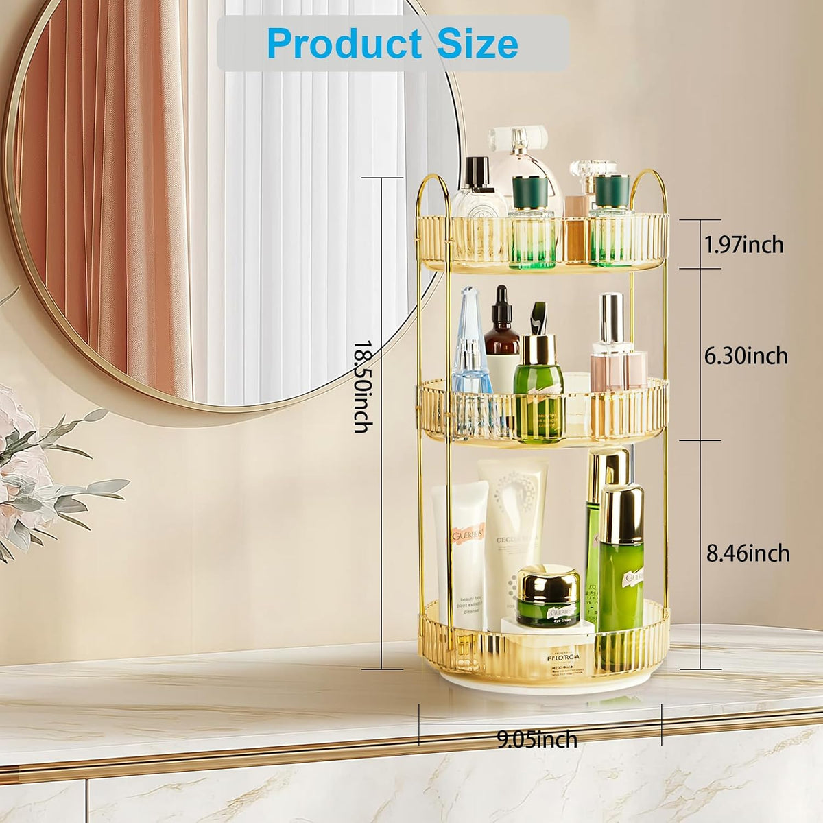 360 Rotating Makeup Organizer, 2 Tier Lazy Susan Bathroom Counter Organizer, Skincare Organizers, Spinning Perfume Organizer & Vanity Organizer Countertop (Classic Grey, 2 Tier)