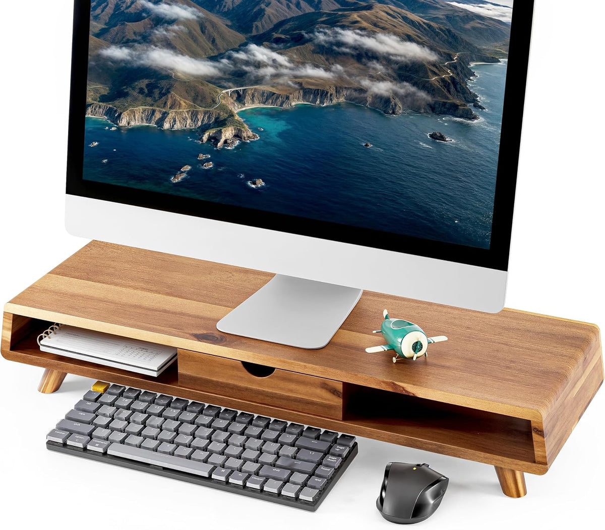 Acacia Monitor Stand with Drawer, Multi-Purpose Storage (Patented)