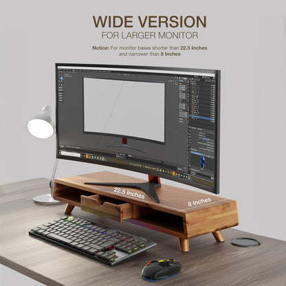 Acacia Monitor Stand with Drawer, Multi-Purpose Storage (Patented)