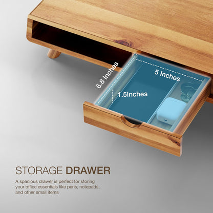 Acacia Monitor Stand with Drawer, Multi-Purpose Storage (Patented)