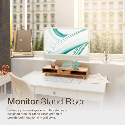 Acacia Monitor Stand with Drawer, Multi-Purpose Storage (Patented)