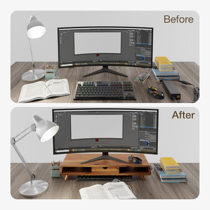Acacia Monitor Stand with Drawer, Multi-Purpose Storage (Patented)