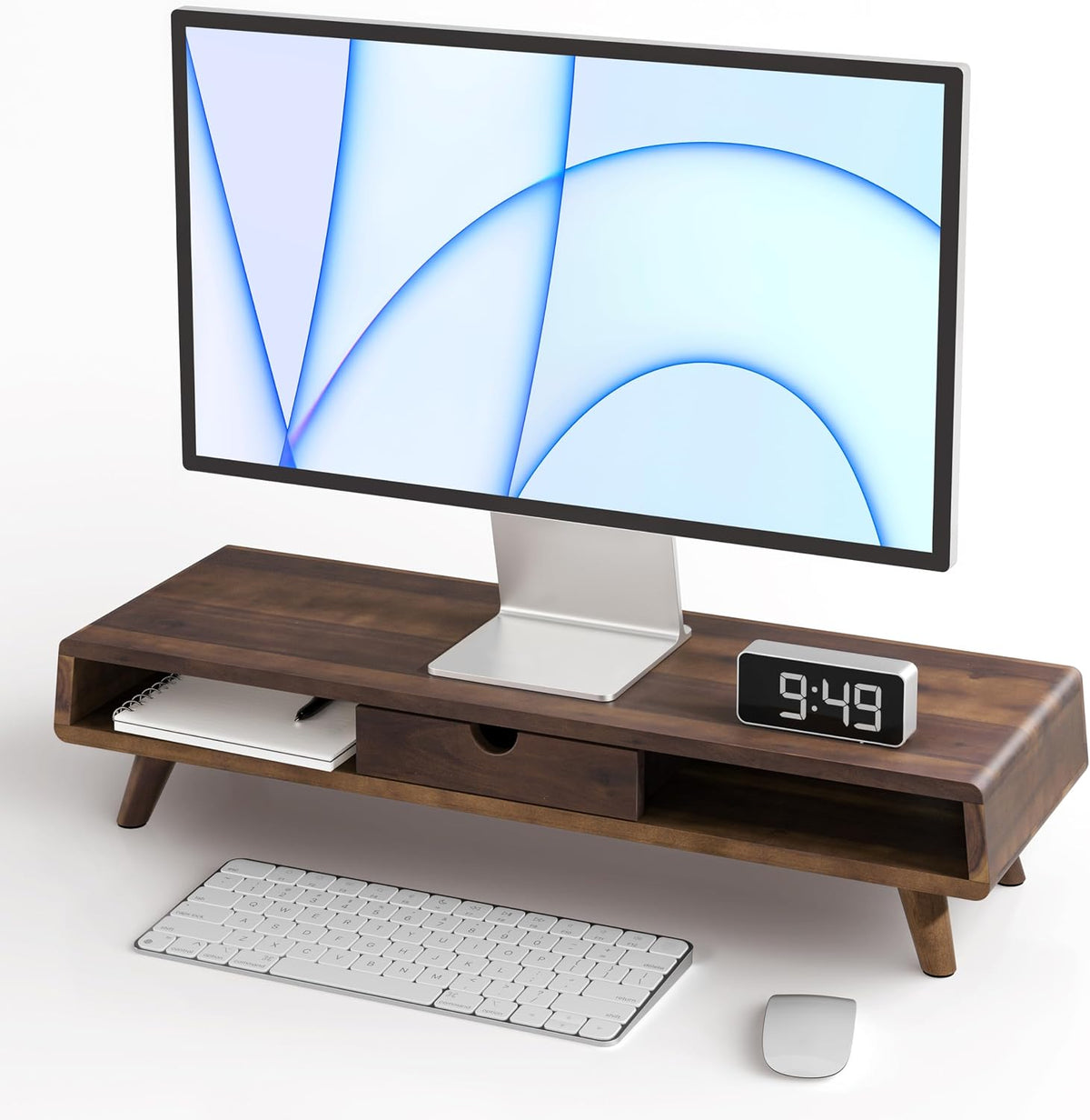Acacia Monitor Stand with Drawer, Multi-Purpose Storage (Patented)