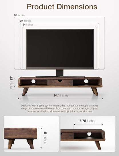 Acacia Monitor Stand with Drawer, Multi-Purpose Storage (Patented)