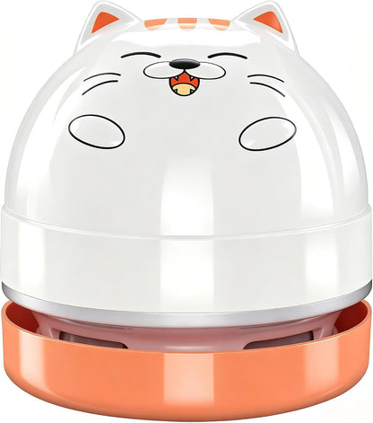 Mini Desktop Vacuum Cleaner, Portable USB Vacuum Cleaner for Desk Mini Cute Cartoon Desktop Vacuum for Cleaning Eraser Crumbs, Dust, Crumbs, Computer, Keyboard and Car (White Orange)
