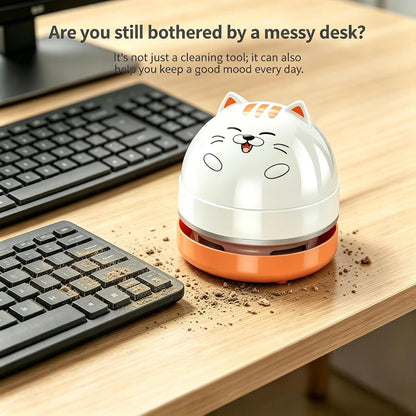 Mini Desktop Vacuum Cleaner, Portable USB Vacuum Cleaner for Desk Mini Cute Cartoon Desktop Vacuum for Cleaning Eraser Crumbs, Dust, Crumbs, Computer, Keyboard and Car (White Orange)