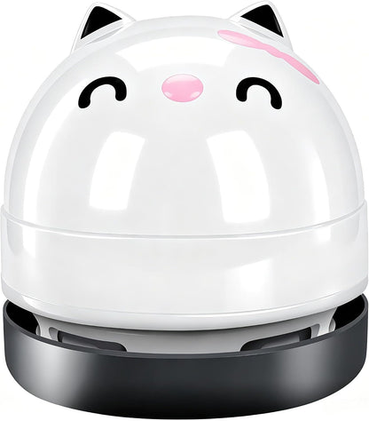 Mini Desktop Vacuum Cleaner, Portable USB Vacuum Cleaner for Desk Mini Cute Cartoon Desktop Vacuum for Cleaning Eraser Crumbs, Dust, Crumbs, Computer, Keyboard and Car (White Orange)