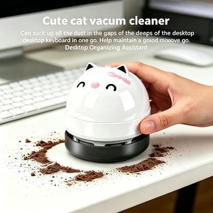 Mini Desktop Vacuum Cleaner, Portable USB Vacuum Cleaner for Desk Mini Cute Cartoon Desktop Vacuum for Cleaning Eraser Crumbs, Dust, Crumbs, Computer, Keyboard and Car (White Orange)