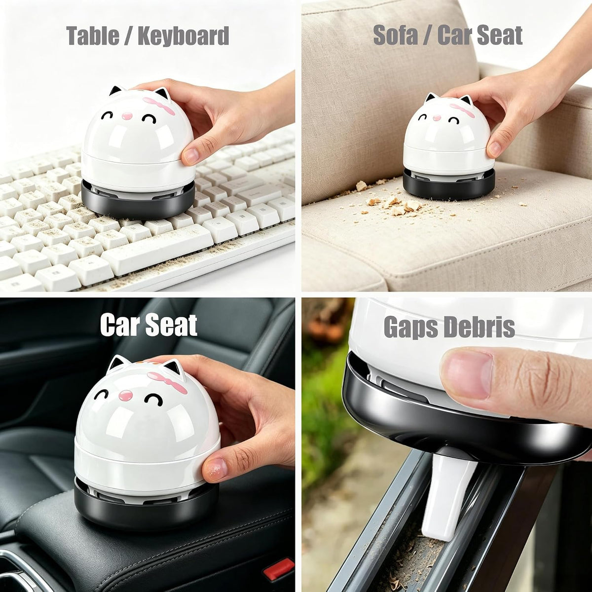 Mini Desktop Vacuum Cleaner, Portable USB Vacuum Cleaner for Desk Mini Cute Cartoon Desktop Vacuum for Cleaning Eraser Crumbs, Dust, Crumbs, Computer, Keyboard and Car (White Orange)
