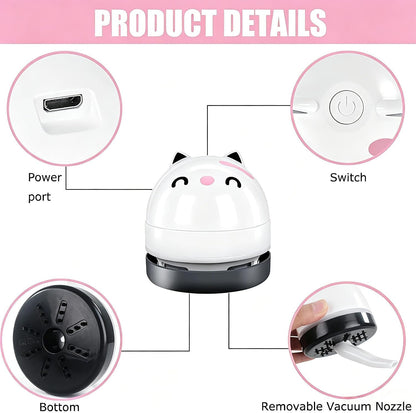 Mini Desktop Vacuum Cleaner, Portable USB Vacuum Cleaner for Desk Mini Cute Cartoon Desktop Vacuum for Cleaning Eraser Crumbs, Dust, Crumbs, Computer, Keyboard and Car (White Orange)