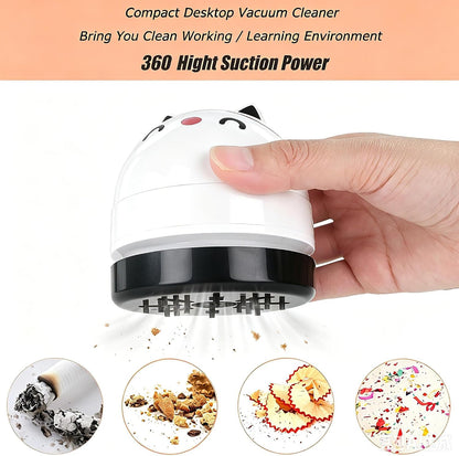 Mini Desktop Vacuum Cleaner, Portable USB Vacuum Cleaner for Desk Mini Cute Cartoon Desktop Vacuum for Cleaning Eraser Crumbs, Dust, Crumbs, Computer, Keyboard and Car (White Orange)