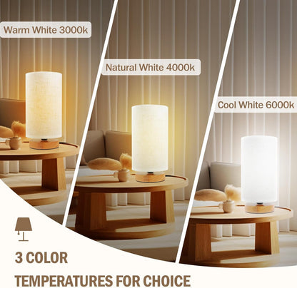 Small Bedside Table Lamp for Bedroom, Minimalist Wood Base & Round Fabric Shade, Mini Cute Cozy Warm White Nightstand Boho Lamp, Study Desk Night Stand Light for Room, Dorm, Nursery, Living Room