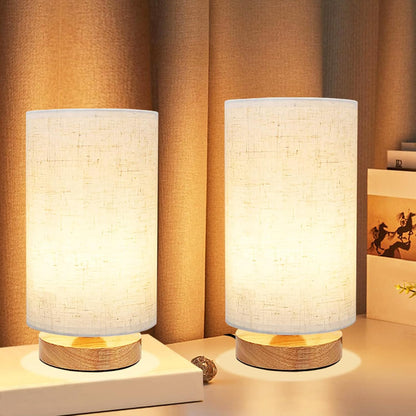 Small Bedside Table Lamp for Bedroom, Minimalist Wood Base & Round Fabric Shade, Mini Cute Cozy Warm White Nightstand Boho Lamp, Study Desk Night Stand Light for Room, Dorm, Nursery, Living Room