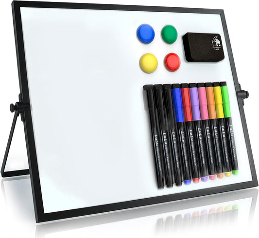 12x16 Magnetic Dry Erase Whiteboard with Stand – Double-Sided Desktop Board, 10 Markers, 4 Magnets & Eraser – Black Frame | LULU OFFICE