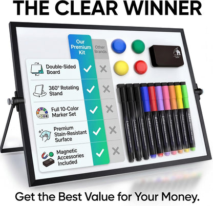 12x16 Magnetic Dry Erase Whiteboard with Stand – Double-Sided Desktop Board, 10 Markers, 4 Magnets & Eraser – Black Frame | LULU OFFICE
