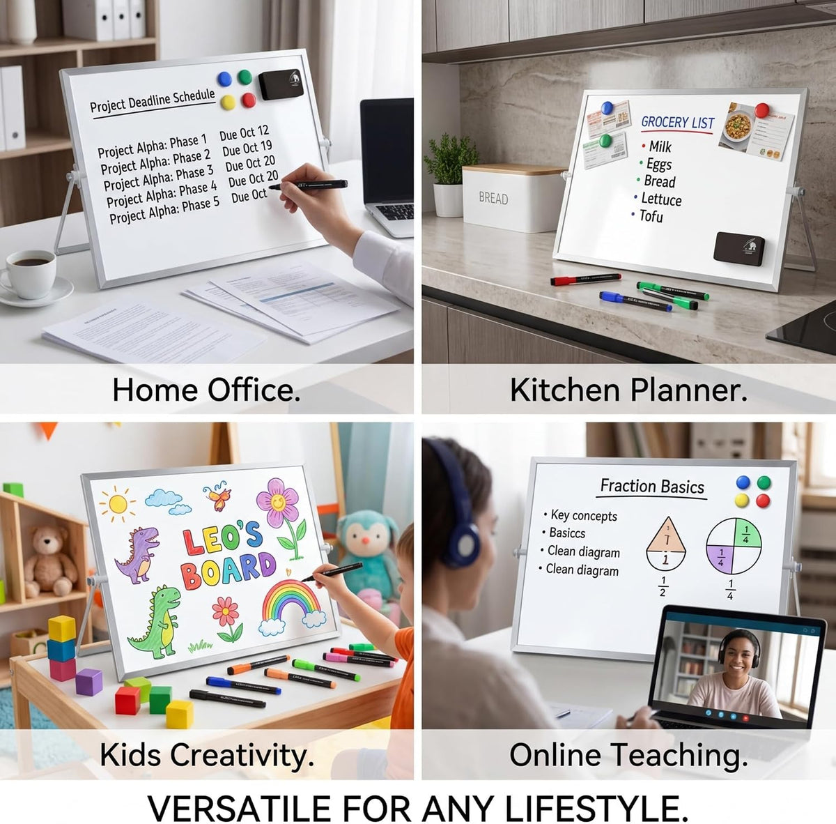 12x16 Magnetic Dry Erase Whiteboard with Stand – Double-Sided Desktop Board, 10 Markers, 4 Magnets & Eraser – Black Frame | LULU OFFICE