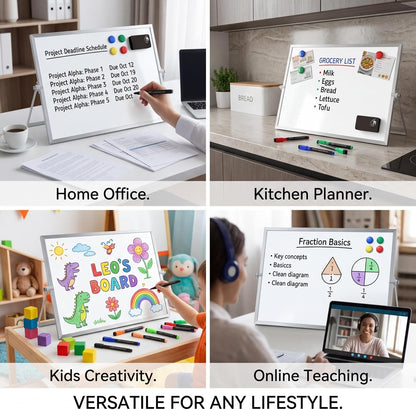 12x16 Magnetic Dry Erase Whiteboard with Stand – Double-Sided Desktop Board, 10 Markers, 4 Magnets & Eraser – Black Frame | LULU OFFICE
