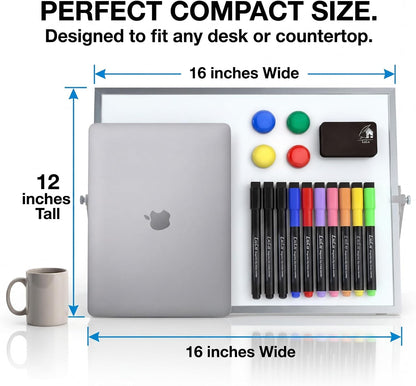 12x16 Magnetic Dry Erase Whiteboard with Stand – Double-Sided Desktop Board, 10 Markers, 4 Magnets & Eraser – Black Frame | LULU OFFICE