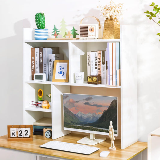 deli Desktop Shelf, Desk Hutch with 5 Shelves for Computer Desk, White