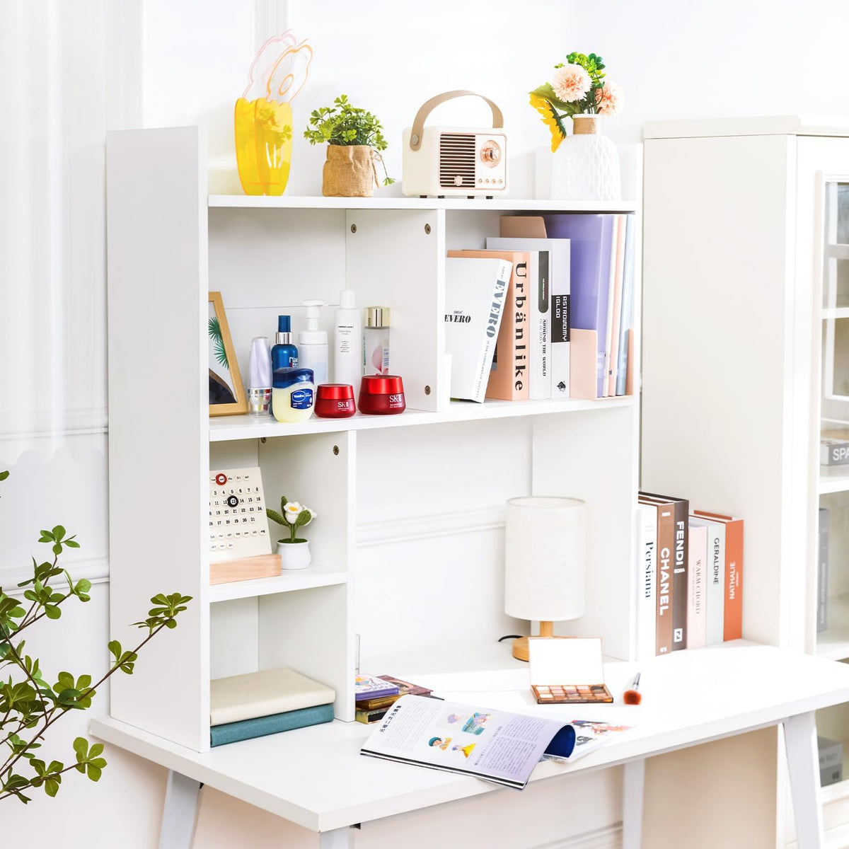 deli Desktop Shelf, Desk Hutch with 5 Shelves for Computer Desk, White