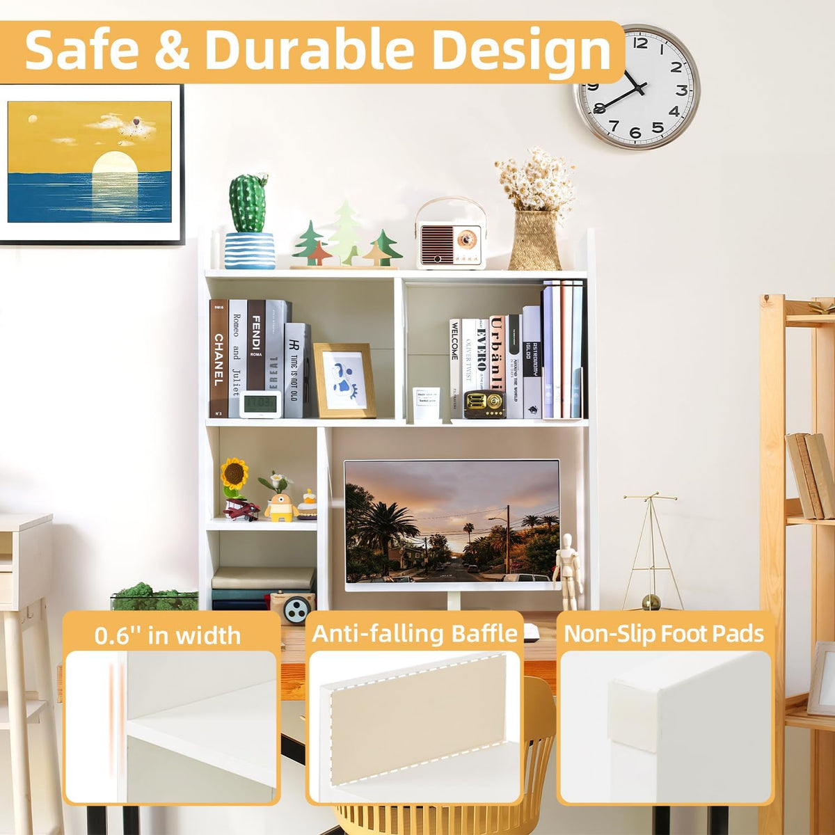 deli Desktop Shelf, Desk Hutch with 5 Shelves for Computer Desk, White