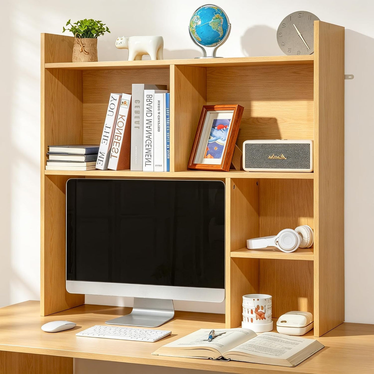 deli Desktop Shelf, Desk Hutch with 5 Shelves for Computer Desk, White