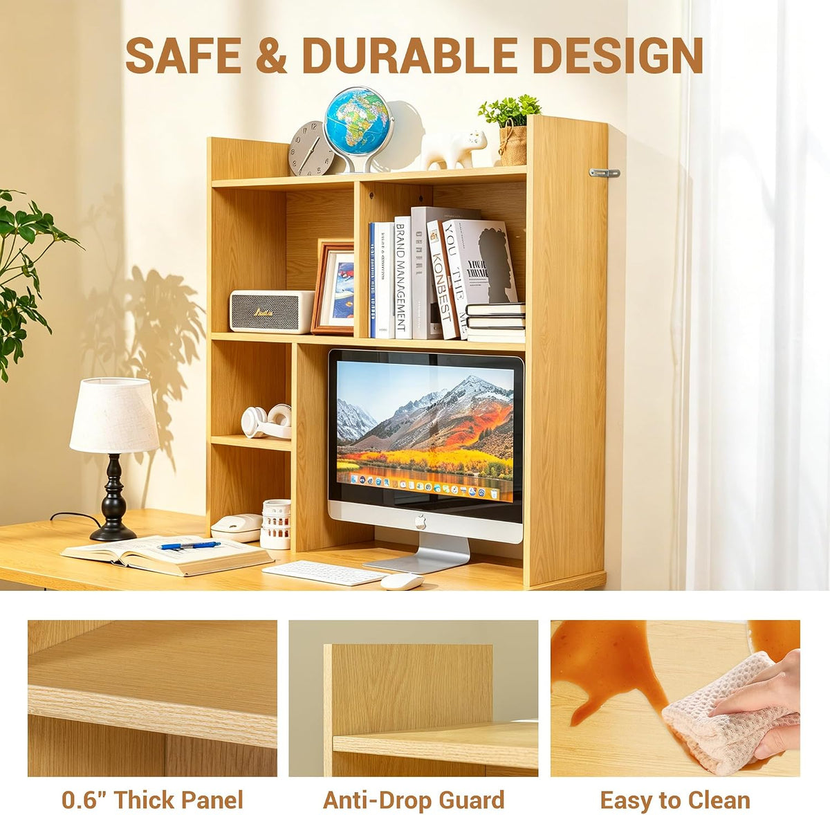 deli Desktop Shelf, Desk Hutch with 5 Shelves for Computer Desk, White