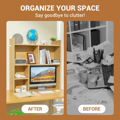 deli Desktop Shelf, Desk Hutch with 5 Shelves for Computer Desk, White