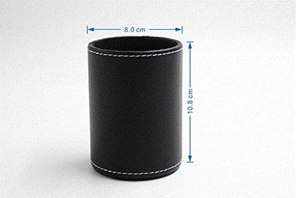 1PC Black PU Leather Round Pencil Pen Cup Holder Stand Desk Organizer Desktop Stationery Container Accessorires for Home, School, Office