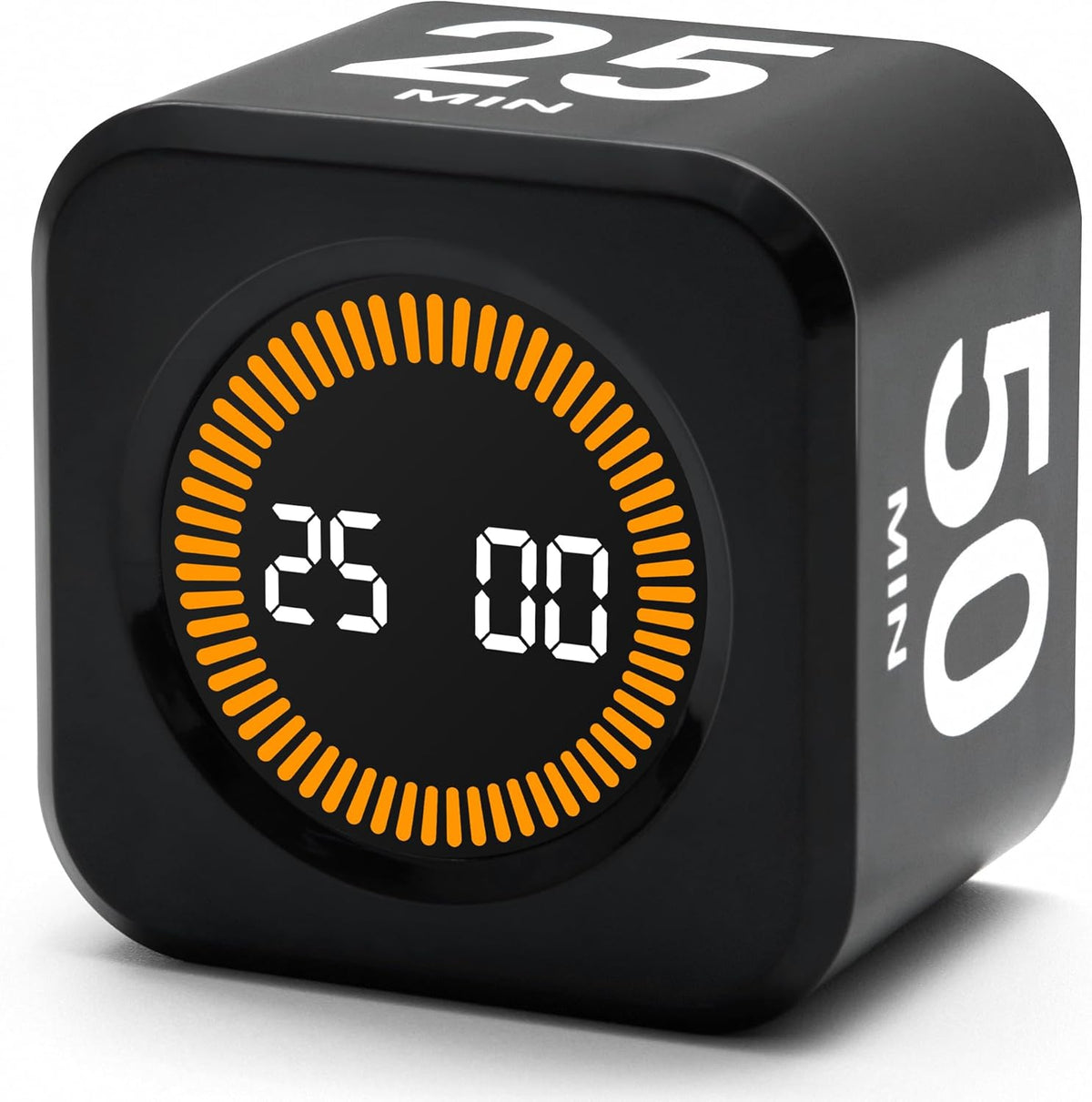 Rotating Productivity Cube Timer, 5/25/10/50 Min Presets, Wood Grain
