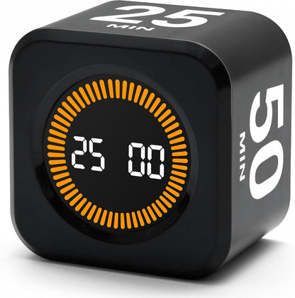 Rotating Productivity Cube Timer, 5/25/10/50 Min Presets, Wood Grain