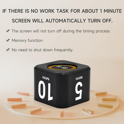 Rotating Productivity Cube Timer, 5/25/10/50 Min Presets, Wood Grain