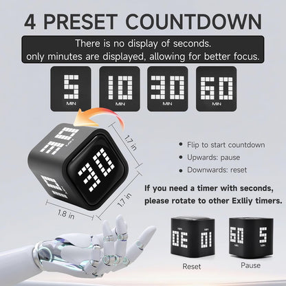 Rotating Productivity Cube Timer, 5/25/10/50 Min Presets, Wood Grain