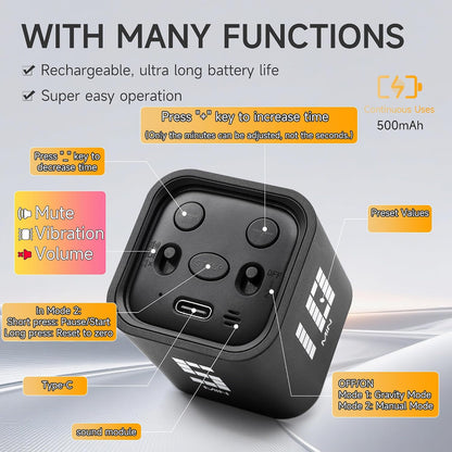 Rotating Productivity Cube Timer, 5/25/10/50 Min Presets, Wood Grain