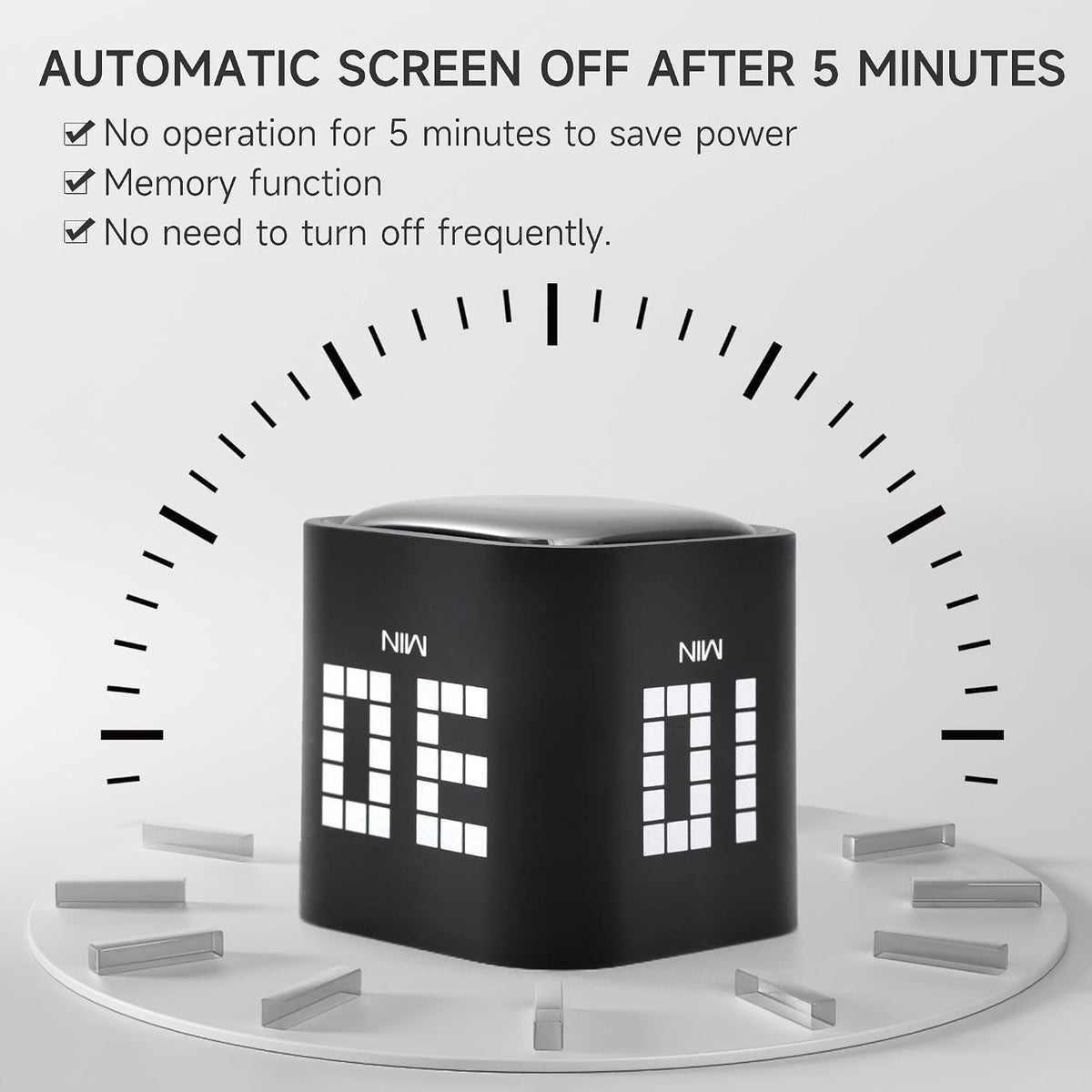 Rotating Productivity Cube Timer, 5/25/10/50 Min Presets, Wood Grain