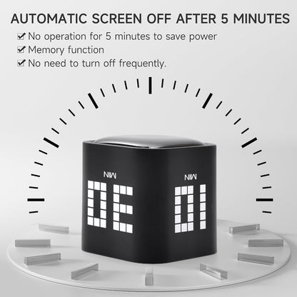 Rotating Productivity Cube Timer, 5/25/10/50 Min Presets, Wood Grain