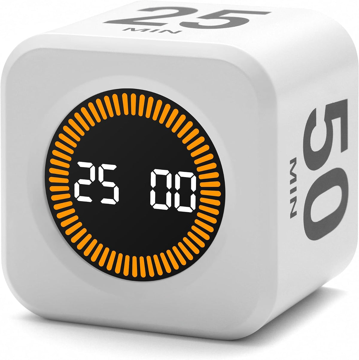 Rotating Productivity Cube Timer, 5/25/10/50 Min Presets, Wood Grain
