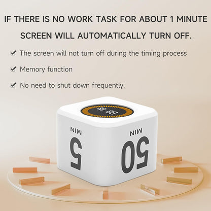 Rotating Productivity Cube Timer, 5/25/10/50 Min Presets, Wood Grain
