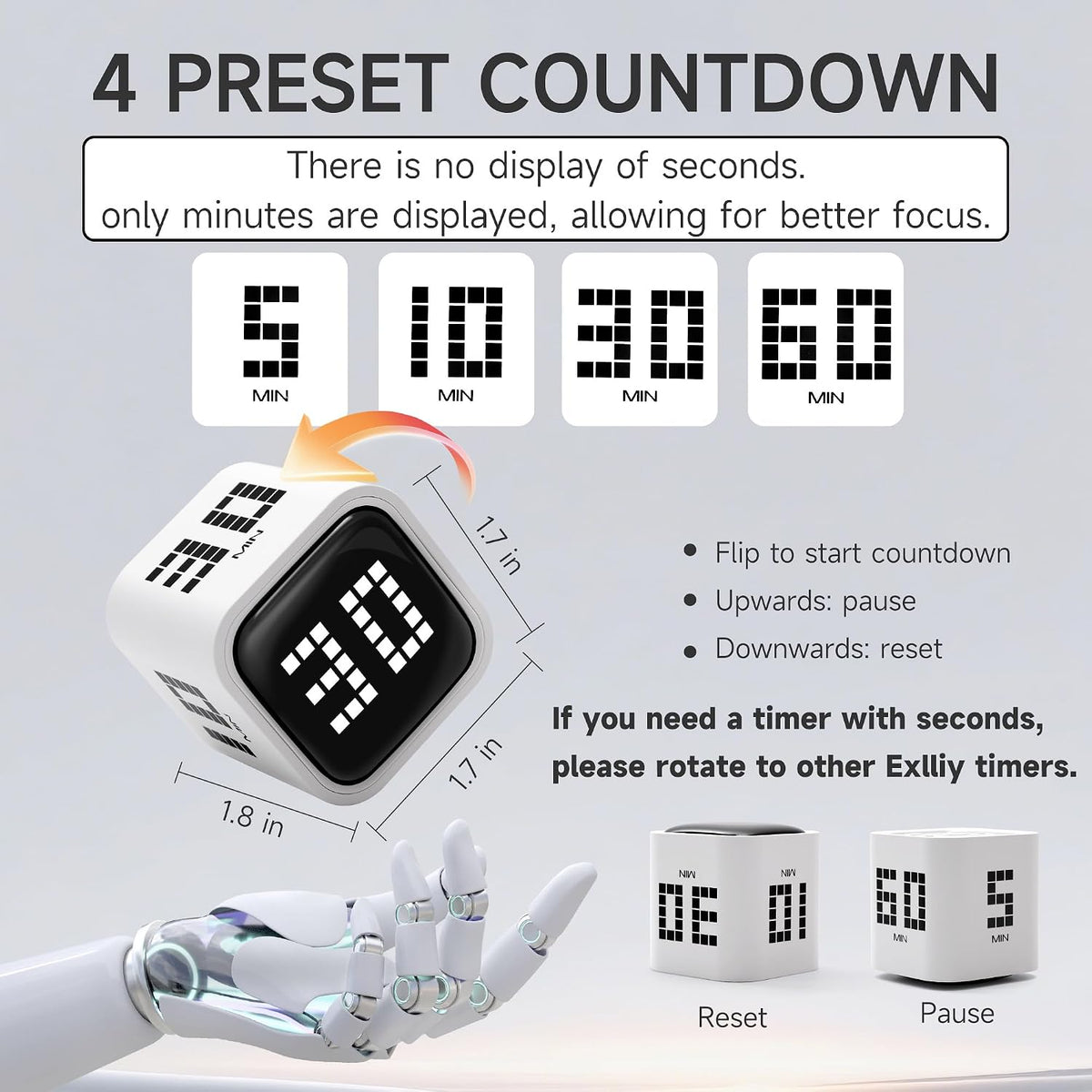 Rotating Productivity Cube Timer, 5/25/10/50 Min Presets, Wood Grain