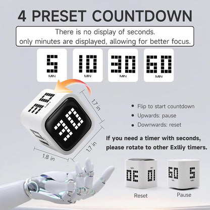 Rotating Productivity Cube Timer, 5/25/10/50 Min Presets, Wood Grain