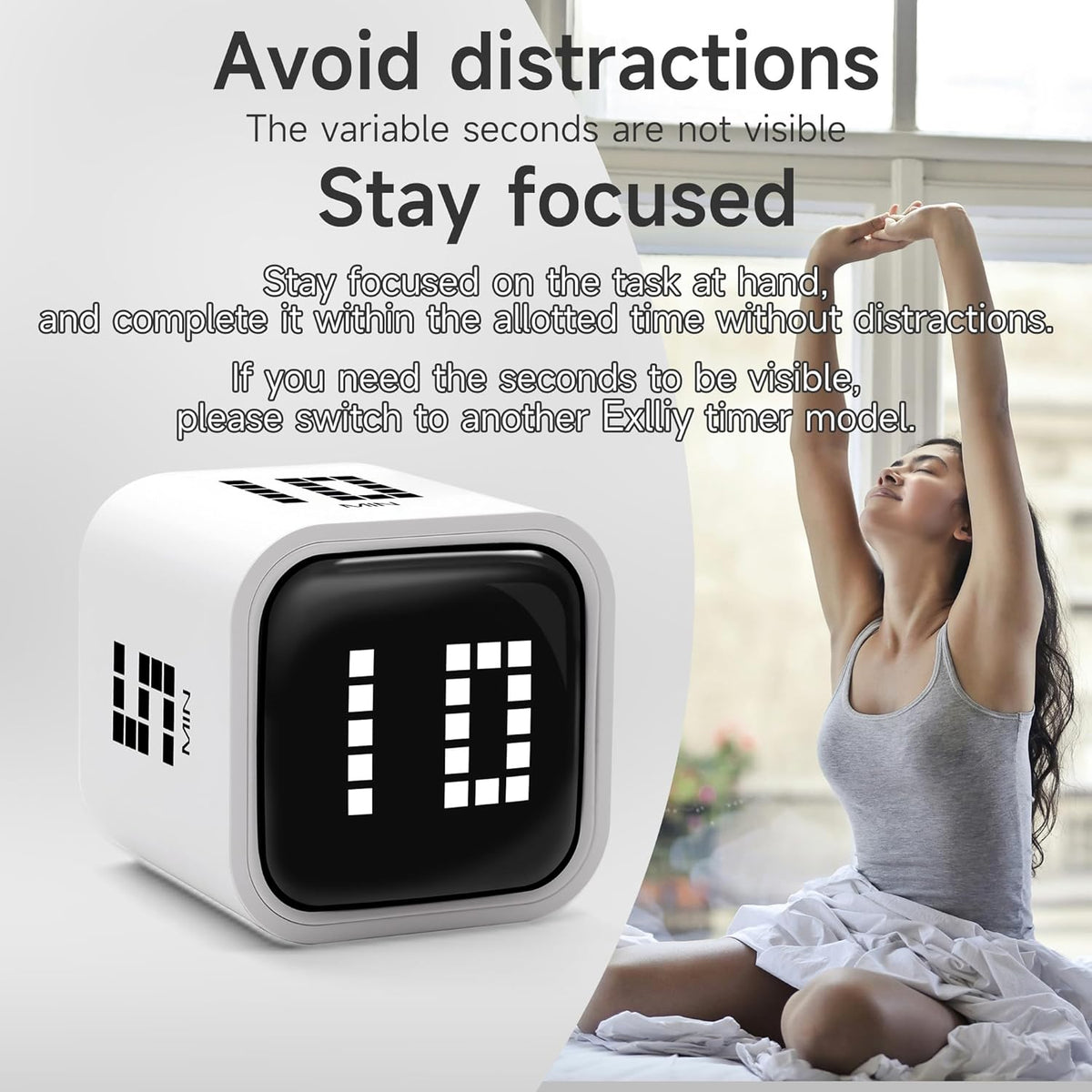 Rotating Productivity Cube Timer, 5/25/10/50 Min Presets, Wood Grain