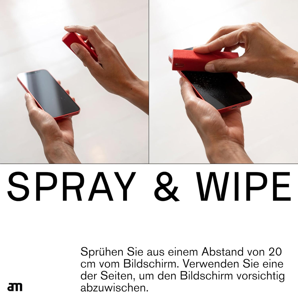 am Mist Screen Cleaner Spray with Microfiber Cloth – Alcohol-Free Pink