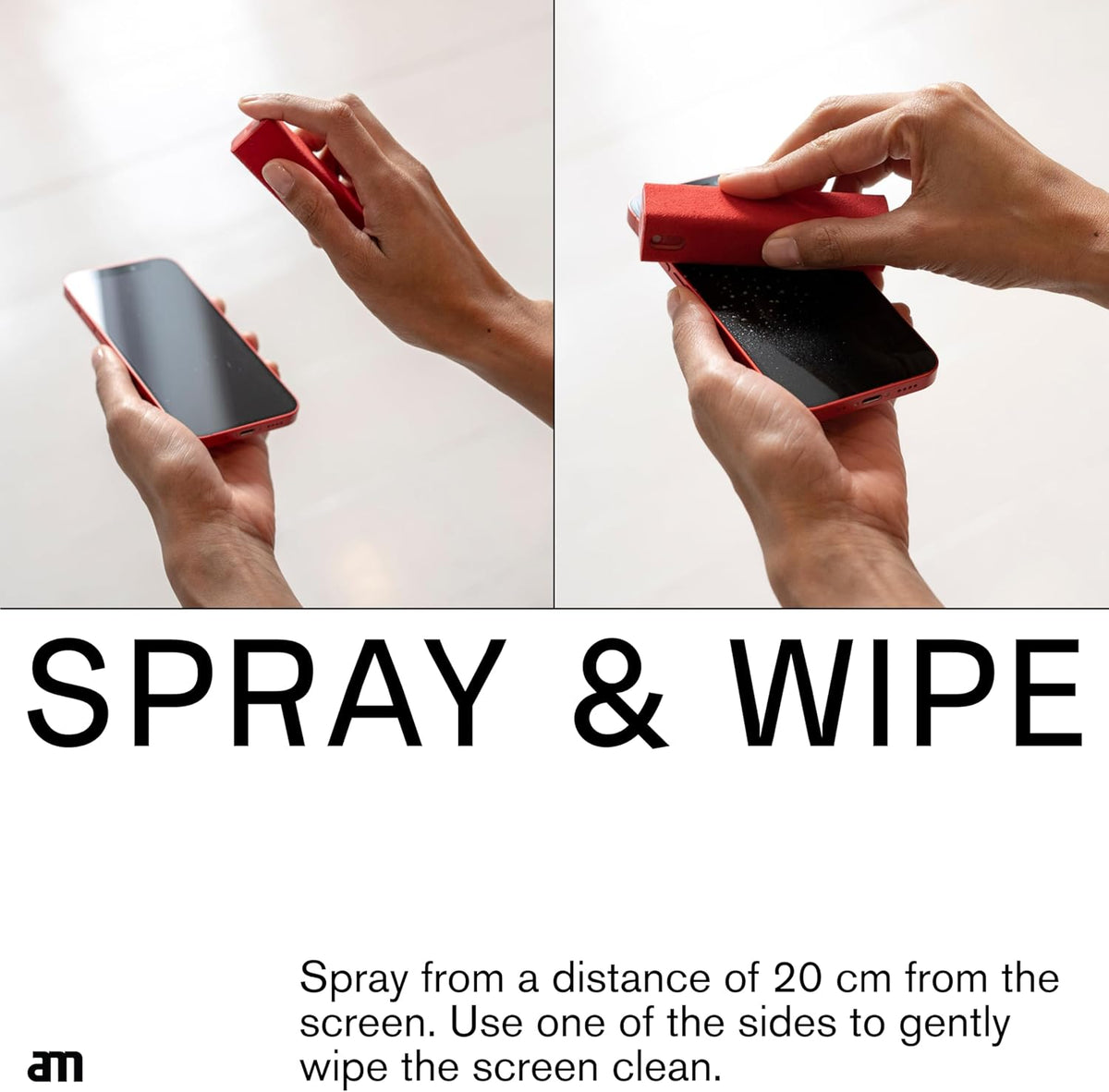 am Mist Screen Cleaner Spray with Microfiber Cloth – Alcohol-Free Pink