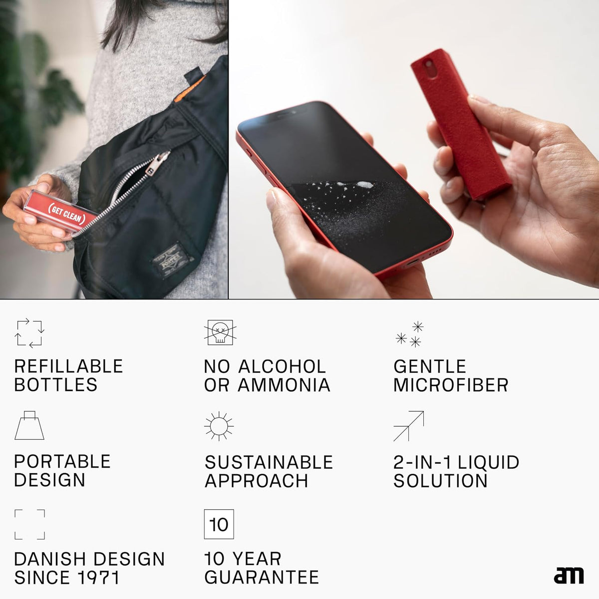 am Mist Screen Cleaner Spray with Microfiber Cloth – Alcohol-Free Pink