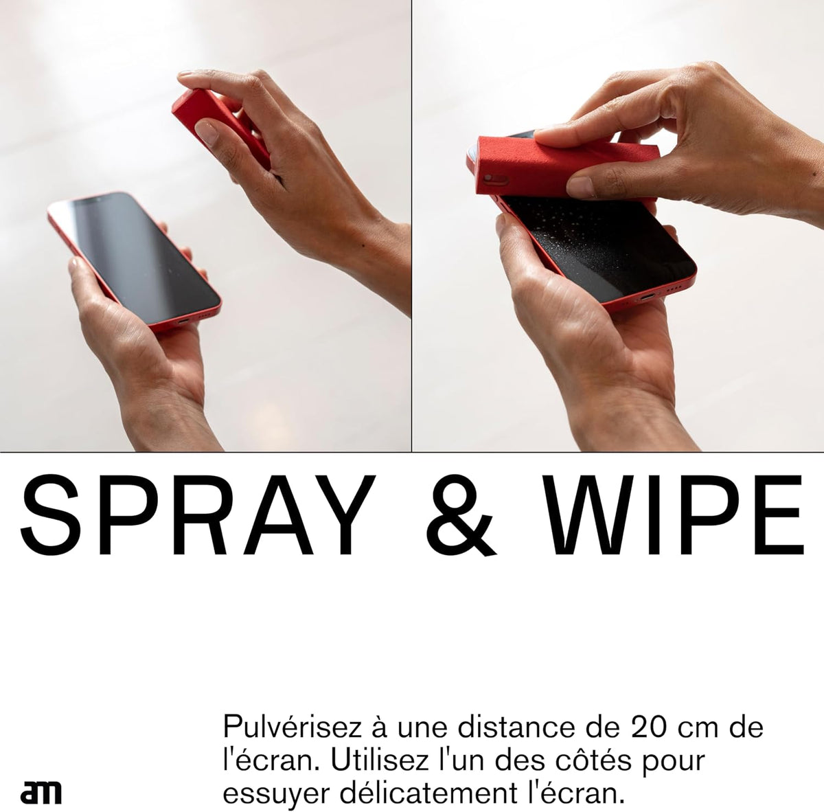 am Mist Screen Cleaner Spray with Microfiber Cloth – Alcohol-Free Pink